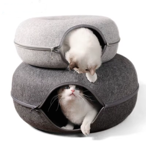 2-in-1 Felt Cat Tunnel Bed – Scratch-Resistant & Hair-Free